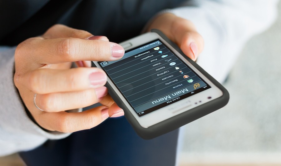 A person accessing their security system from a smartphone app.