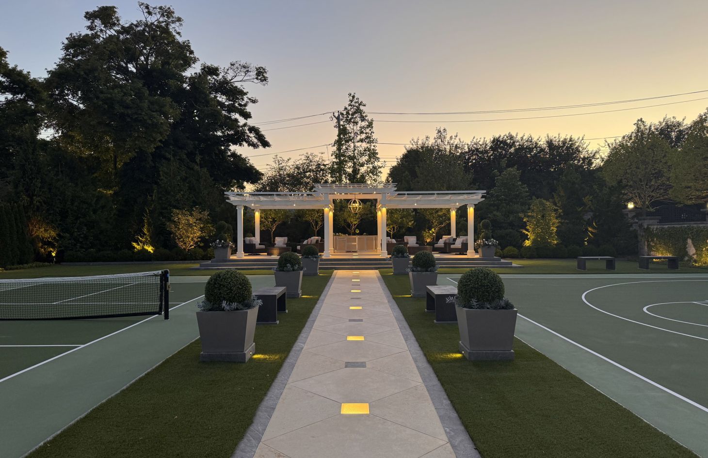 Rhode Island Estate - Exterior Pergola and Courts - Lutron HomeWorks project by C&T Systems